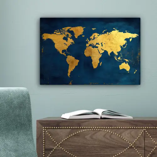 Wereldkaart - Goud - Donkerblauw canvas 2cm klein -sfeer4