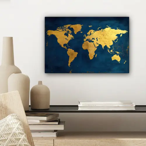 Wereldkaart - Goud - Donkerblauw canvas 2cm klein -sfeer6