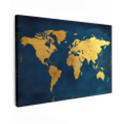 Wereldkaart - Goud - Donkerblauw canvas 2cm klein -z3d