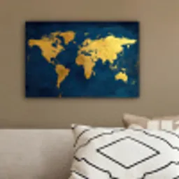 Wereldkaart - Goud - Donkerblauw canvas 2cm klein -sfeer3