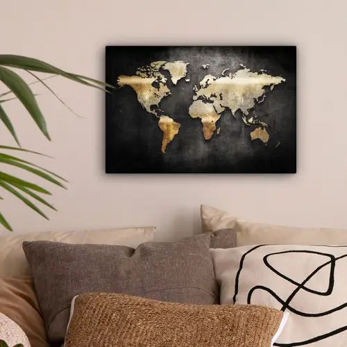 Wereldkaart - Goud - Aarde canvas 2cm klein -sfeer1