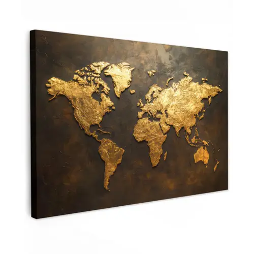 Wereldkaart - Goud - Roest canvas 2cm klein -z3d
