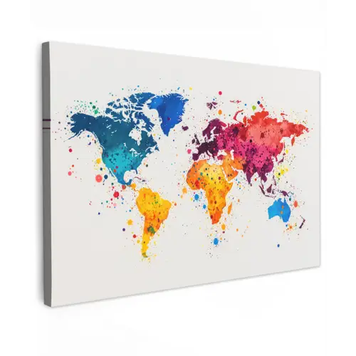 Wereldkaart - Graffiti - Kleurrijk canvas 2cm klein -z3d
