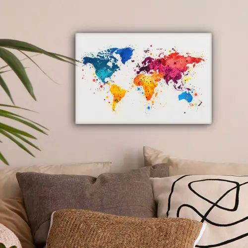 Wereldkaart - Graffiti - Kleurrijk canvas 2cm klein -sfeer1