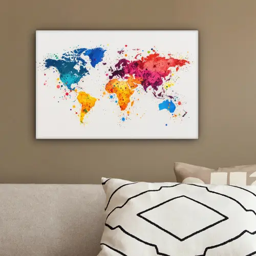 Wereldkaart - Graffiti - Kleurrijk canvas 2cm klein -sfeer3