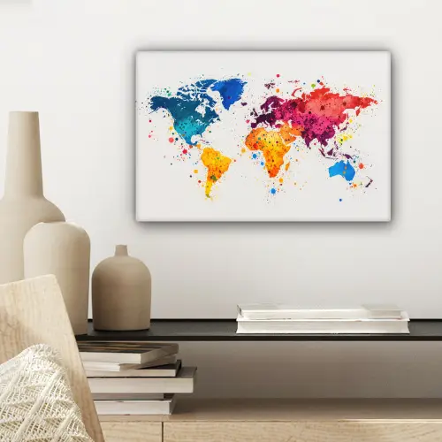 Wereldkaart - Graffiti - Kleurrijk canvas 2cm klein -sfeer6