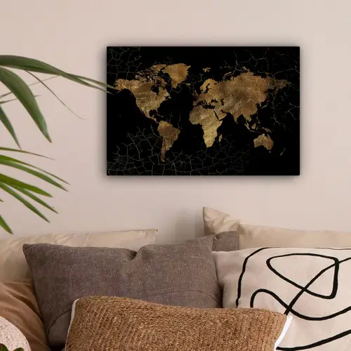 Wereldkaart - Marmer - Goud canvas 2cm klein -sfeer1