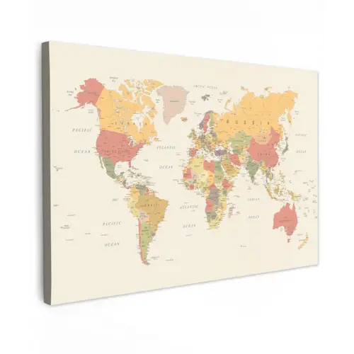 Wereldkaart - Realistisch - Beige canvas 2cm klein -z3d