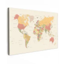 Wereldkaart - Realistisch - Beige canvas 2cm klein -z3d