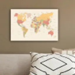 Wereldkaart - Realistisch - Beige canvas 2cm klein -sfeer3