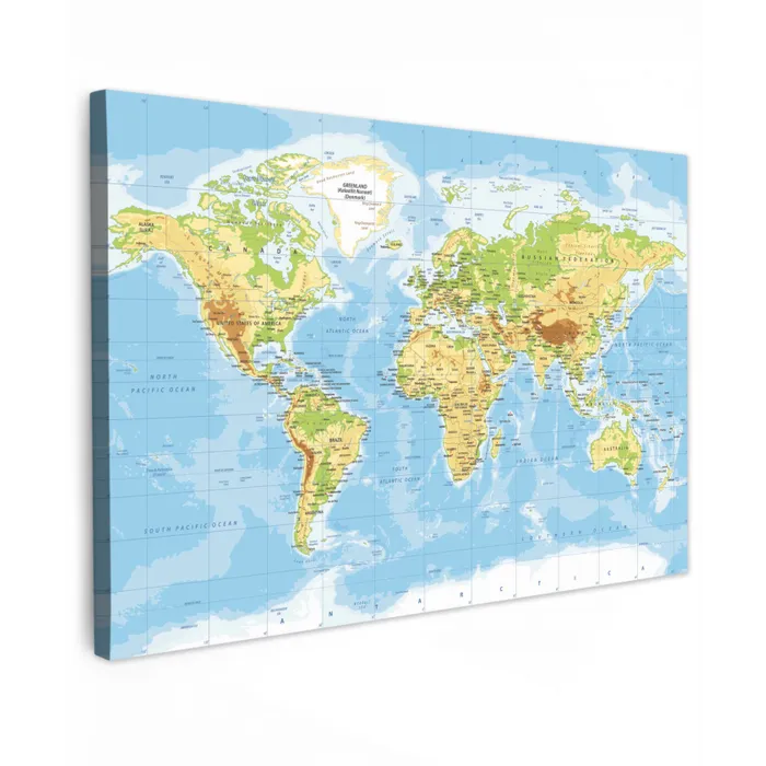 Wereldkaart - Staatkundig - Blauw - Aarde - Educatief canvas 2cm klein -z3d