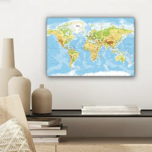 Wereldkaart - Staatkundig - Blauw - Aarde - Educatief canvas 2cm klein -sfeer6