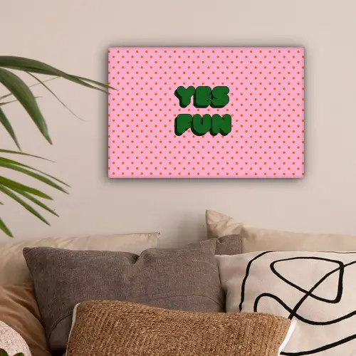 Yes fun - Groen - Roze - Stippen canvas 2cm klein -sfeer1