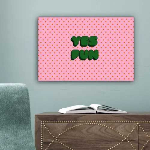 Yes fun - Groen - Roze - Stippen canvas 2cm klein -sfeer4