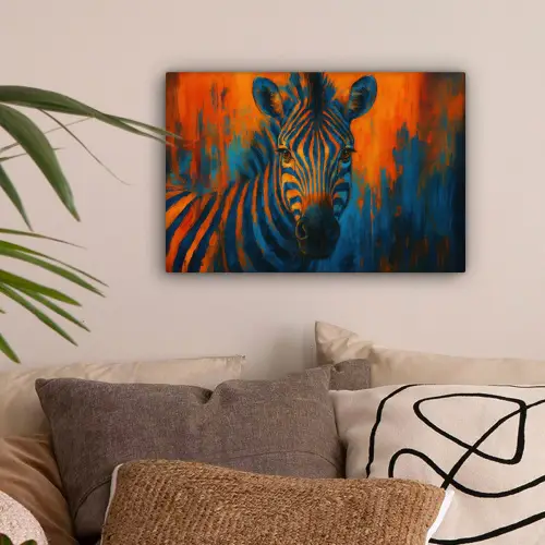 Zebra - Abstract - Blauw canvas 2cm klein -sfeer1