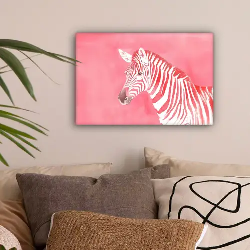 Zebra - Pink - Verf canvas 2cm klein -sfeer1