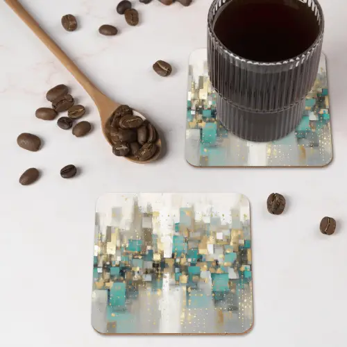 Abstract - Blokken - Goud - Skyline onderzetter kurk middel -sfeer2