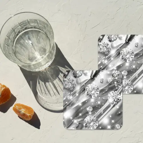 Abstract - Diamant - Luxe - Modern - Zilver onderzetter kurk middel -sfeer4