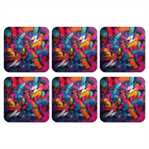 Abstract - Explosie - Neonkleuren onderzetter kurk middel -3d