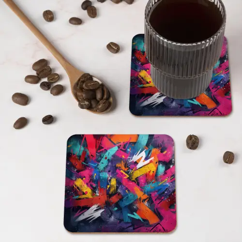 Abstract - Explosie - Neonkleuren onderzetter kurk middel -sfeer2