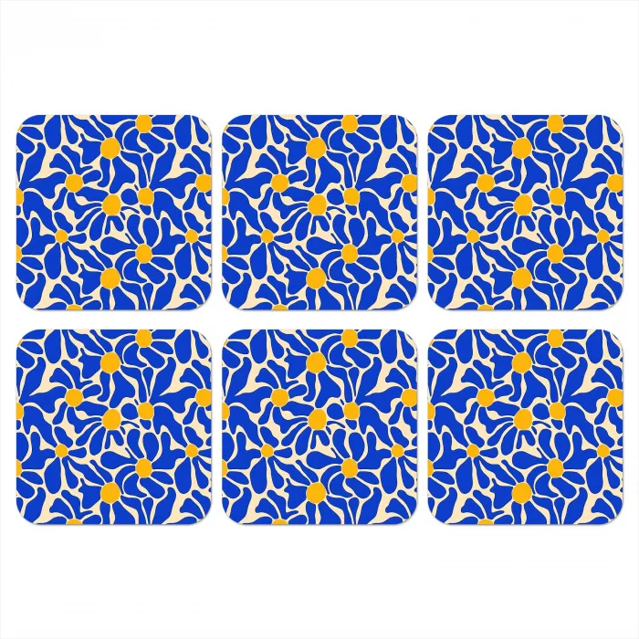 Abstract - Bloem - Blauw onderzetter kurk middel 366 -3d