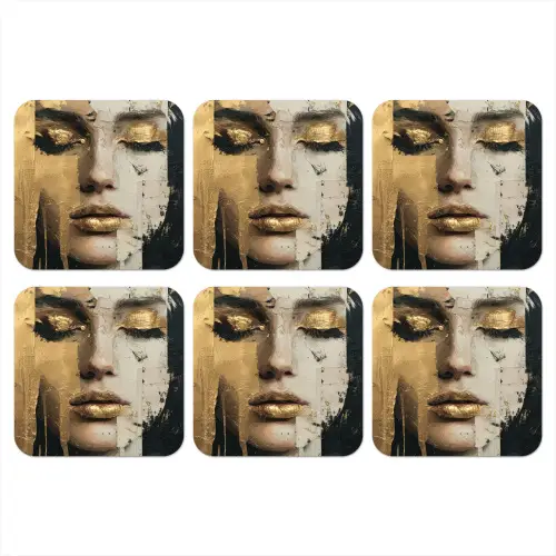 Abstract - Goud - Gezicht - Lippen onderzetter kurk middel -3d