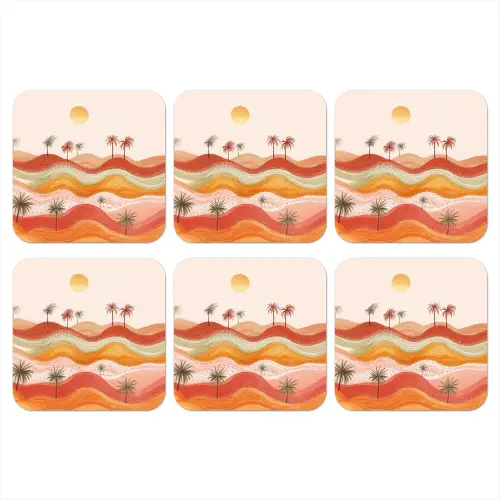Abstract landschap - Palmbomen - Kleurrijk onderzetter kurk middel -3d