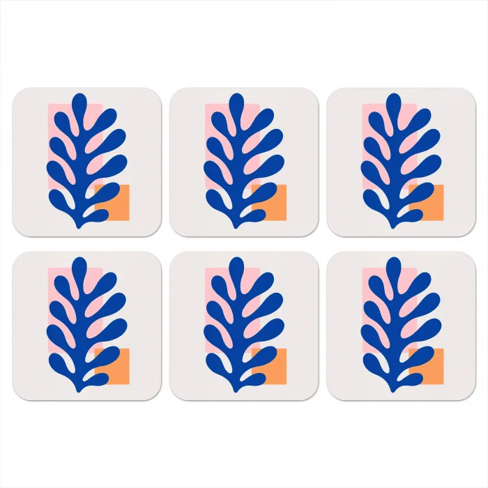 Abstract - Blad - Blauw - Rechthoeken onderzetter kurk middel -3d