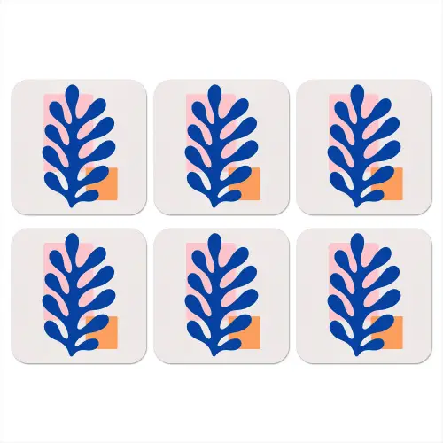 Abstract - Blad - Blauw - Rechthoeken onderzetter kurk middel -3d