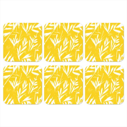 Abstract - Bladeren - Geel - Penseelstreken onderzetter kurk middel -3d