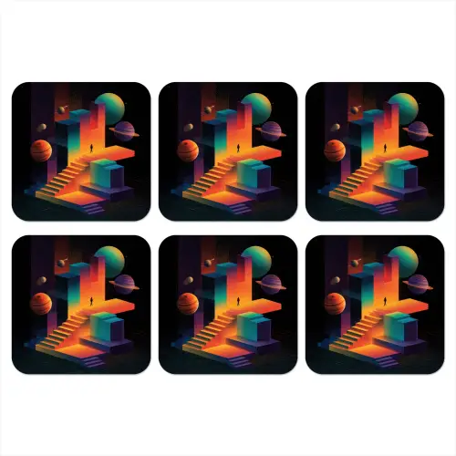 Abstract - Trappen - Mens - Planeten onderzetter kurk middel -3d