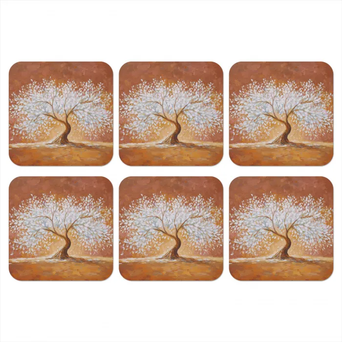 Abstract - Boom - Wit - Bladeren onderzetter kurk middel -3d