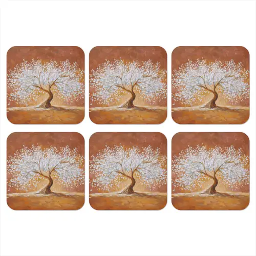 Abstract - Boom - Wit - Bladeren onderzetter kurk middel -3d