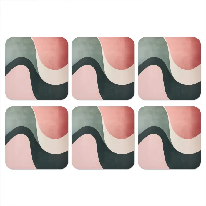 Abstract - Golven - Sierlijk - Roze onderzetter kurk middel -3d