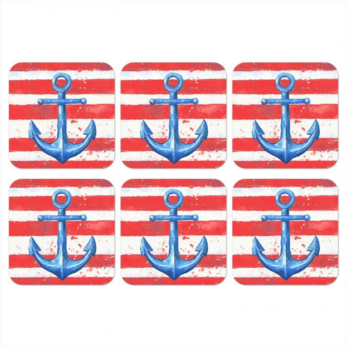 Anker - Verfspatten - Rood - Blauw onderzetter kurk middel -3d