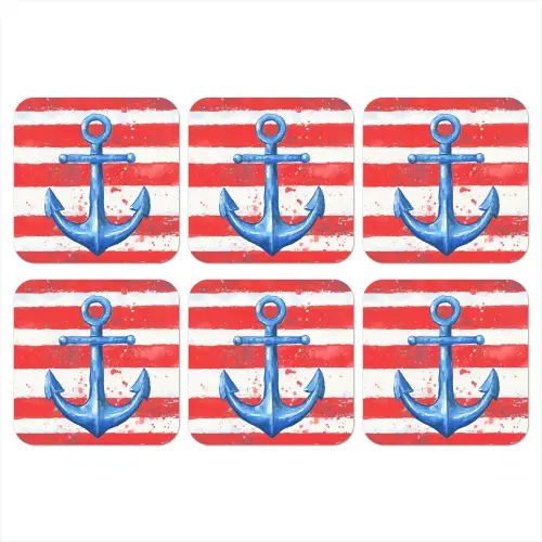 Anker - Verfspatten - Rood - Blauw onderzetter kurk middel -3d