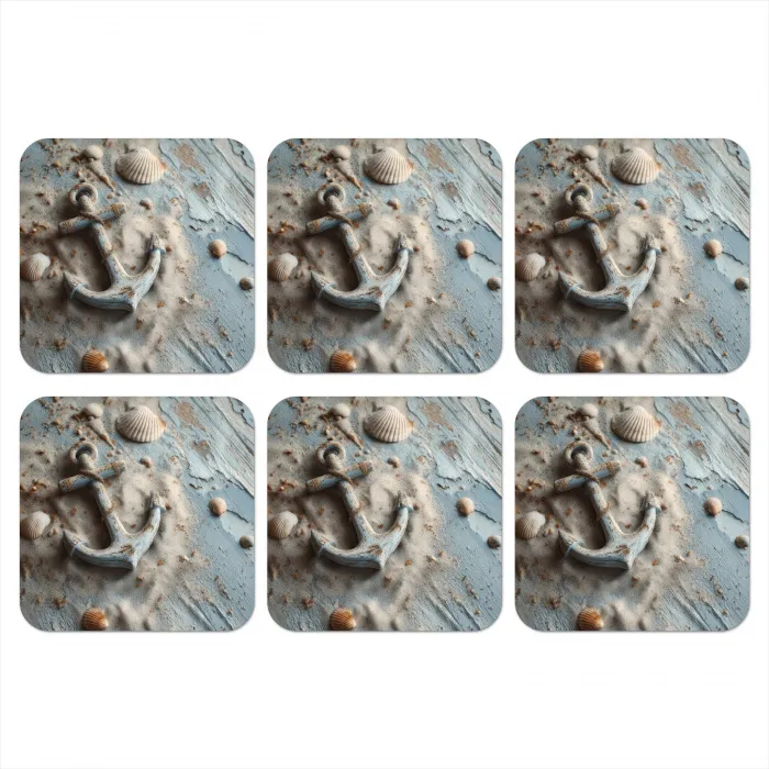 Anker - Hout - Schelpen - Zand onderzetter kurk middel -3d