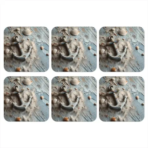 Anker - Hout - Schelpen - Zand onderzetter kurk middel -3d