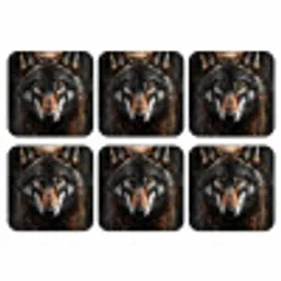 Dieren - Wolf - Portret - Zwart - Bruin onderzetter kurk middel -3d