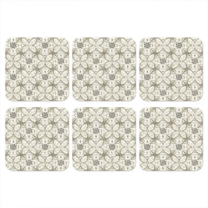 Antiek - Tegel - Beige onderzetter kurk middel 366 -3d
