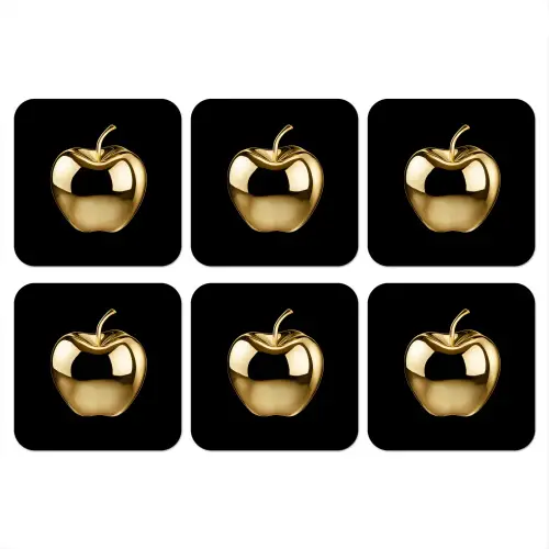 Appel - Goud - Chrome - Zwart onderzetter kurk middel -3d