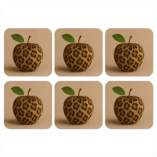 Appel - Panter - Blaadje - Groen onderzetter kurk middel -3d