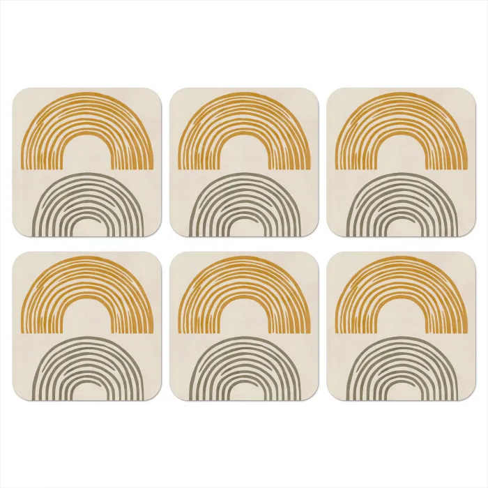Bogen - Lijnen - Oranje - Minimalistisch onderzetter kurk middel -3d