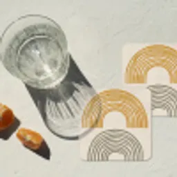 Bogen - Lijnen - Oranje - Minimalistisch onderzetter kurk middel -sfeer4
