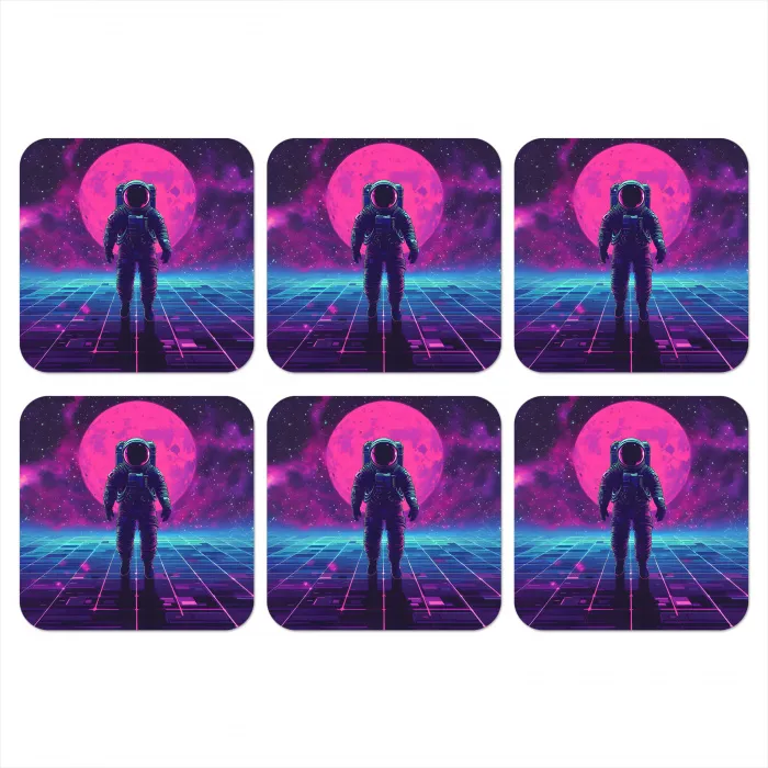 Astronaut - Maan - Roze - Sterrennevels onderzetter kurk middel -3d