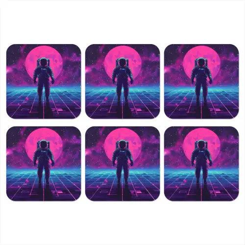 Astronaut - Maan - Roze - Sterrennevels onderzetter kurk middel -3d