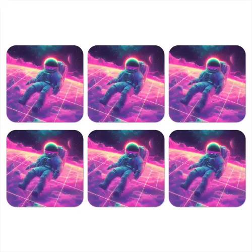 Astronaut - Neon - Roze - Wolken onderzetter kurk middel -3d
