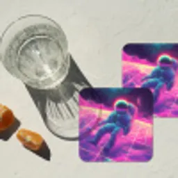Astronaut - Neon - Roze - Wolken onderzetter kurk middel -sfeer4