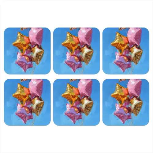 Ballonnen - Goud - Stervorm - Roze onderzetter kurk middel -3d