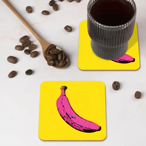 Banaan - Grafisch - Geel onderzetter kurk middel -sfeer2
